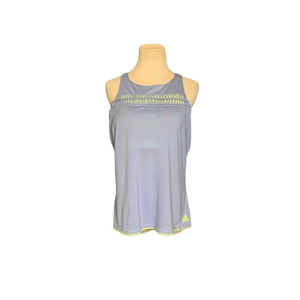 Adidas blue yellow build in bra work out tank top size Large